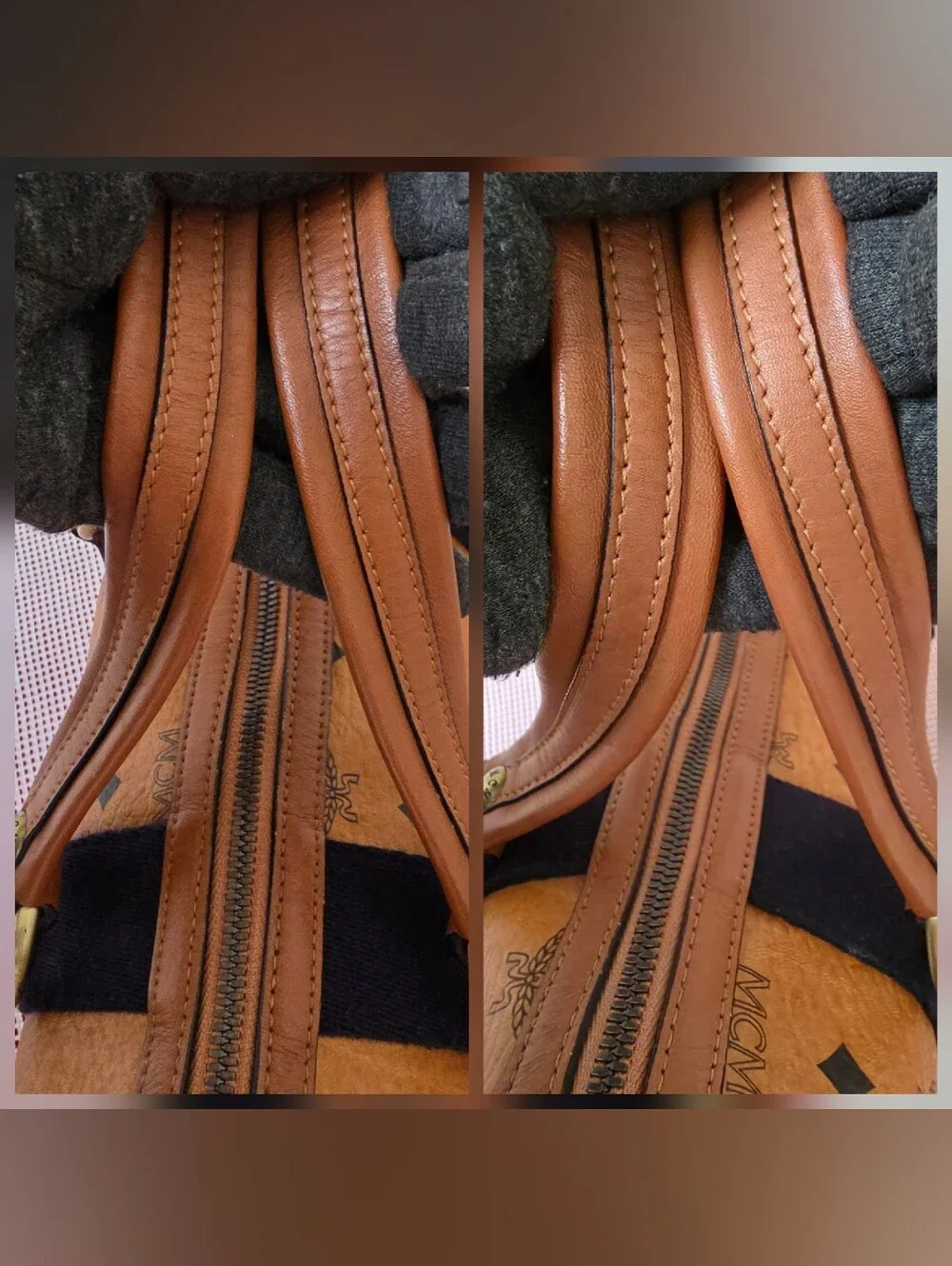 MCM Cognac Monogram Handbag Medium Satchel Bag AUTHENTIC